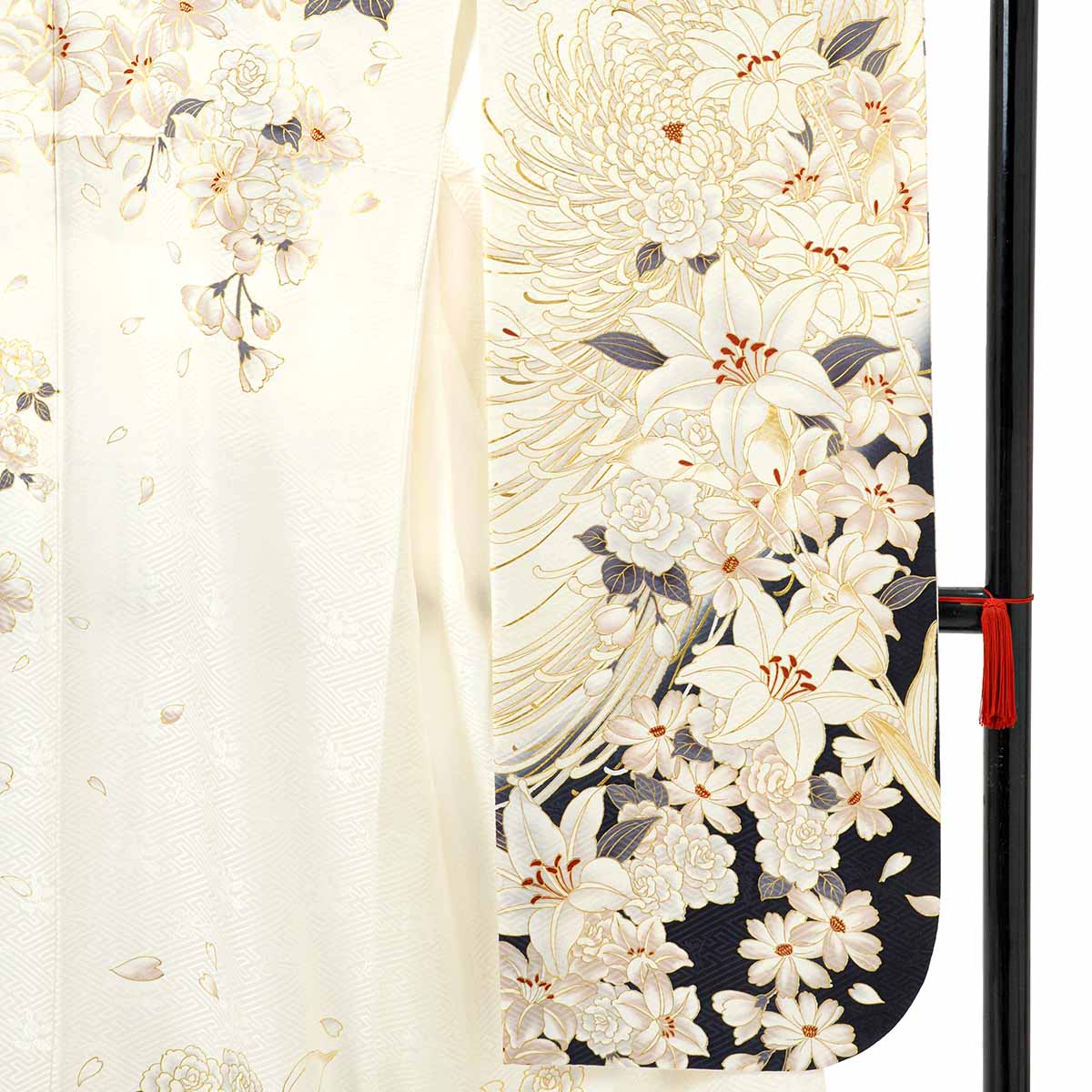 振袖袴： 東京レトロR2040白 百合に乱菊│ 袴レンタル │ 京都着物