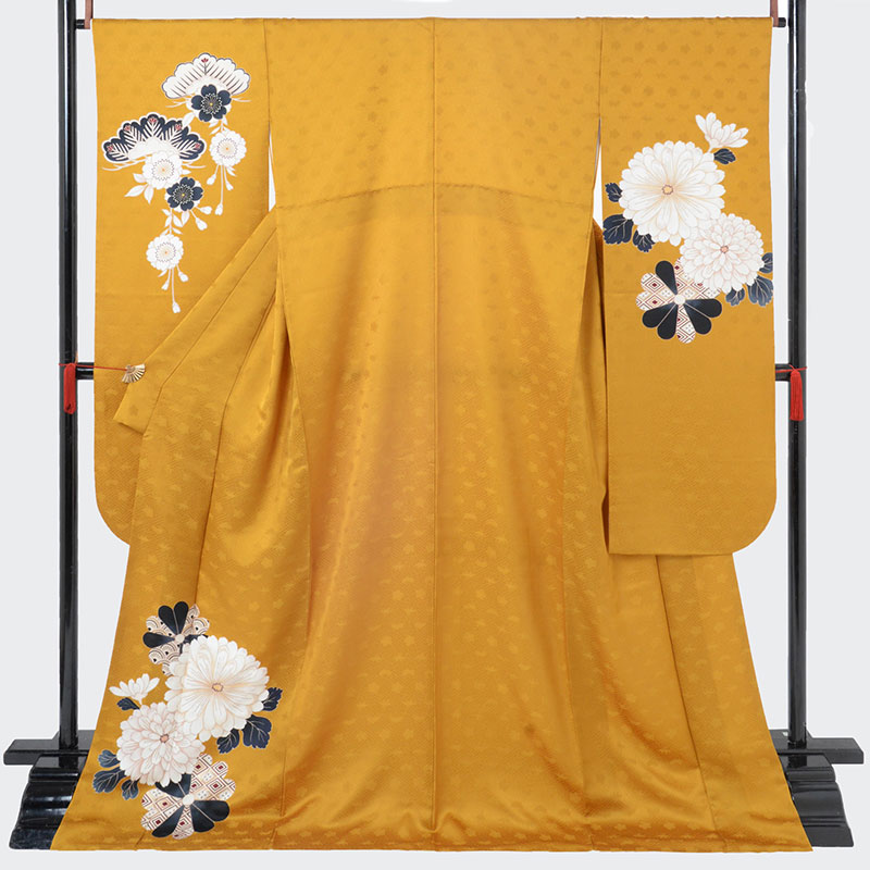 振袖袴： ナナイロR2052からし色 菊│ 袴レンタル │ 京都着物レンタル夢館