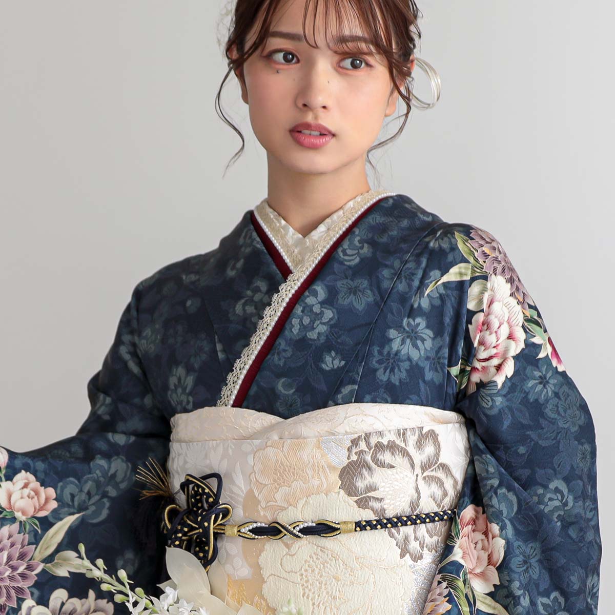 振袖　セット 振袖： R2053ブルー 菊牡丹