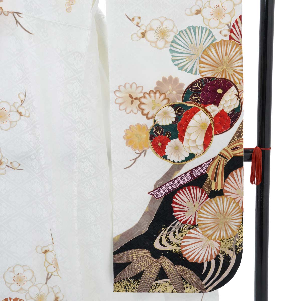 振袖：R2076 白 松竹梅│ 振袖レンタル │ 京都着物レンタル夢館