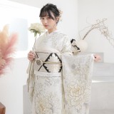 振袖：R2085 白 牡丹に枝垂れ桜│ 振袖レンタル │ 京都着物レンタル夢館