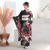 振袖：R2089 黒 松梅に鶴│ 振袖レンタル │ 京都着物レンタル夢館