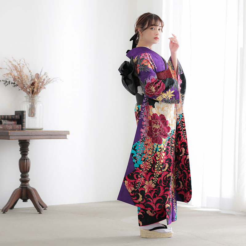 振袖： R2092Lako Kula紫 大牡丹と藤☆(絹)(R1722)