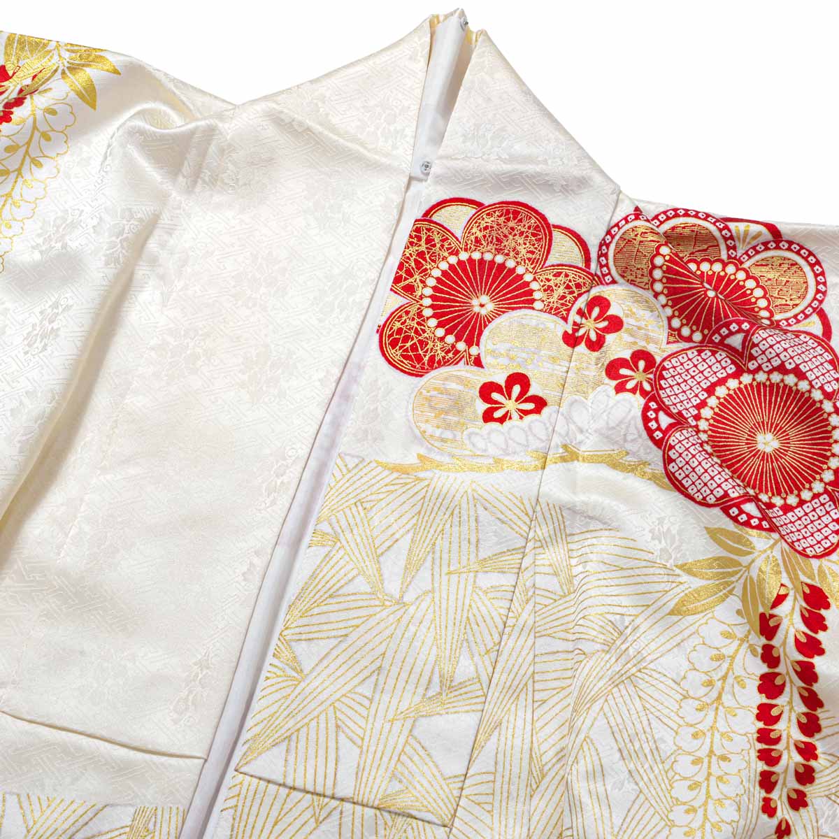 商談中 逸品 白地 染め分け華文 振袖 梅垣織物 フルセット 小田急誂え 振袖： R2056オフホワイト 菊に竹梅