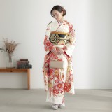 絞り　紅白×金　振袖 最高級古典柄振袖 滝泰/最高級金彩刺繍絞り友禅 緑/赤 鞠柄/牡丹