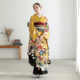 振袖：R2112 山吹色 牡丹に花籠│ 振袖レンタル │ 京都着物レンタル夢館