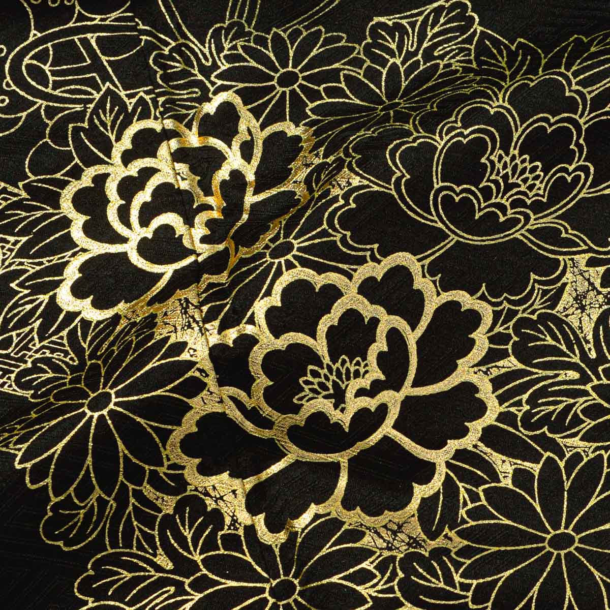 振袖：R2118 カランコエ 黒 金箔花薬玉熨斗│ 振袖レンタル │ 京都 