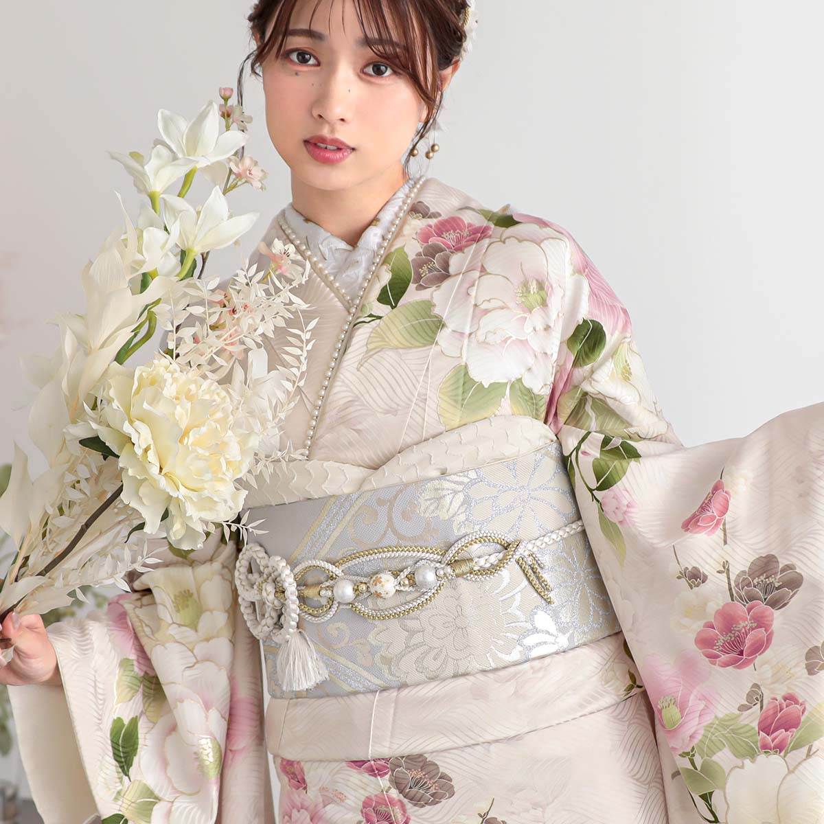 振袖：R2119 桜鼠 椿に梅│ 振袖レンタル │ 京都着物レンタル夢館