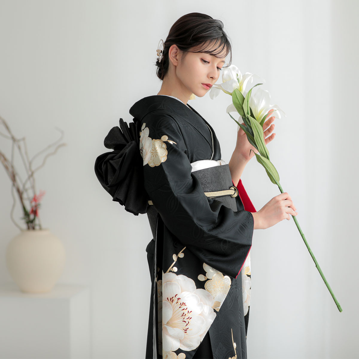 振袖：R2123 黒 白梅│ 振袖レンタル │ 京都着物レンタル夢館