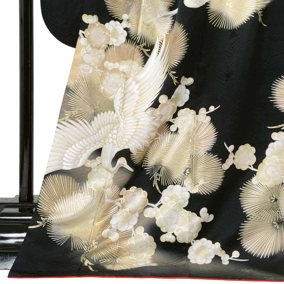 振袖： R2131黒金 鶴に松梅
