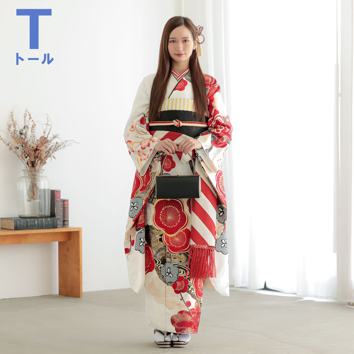 振袖：R2189 白 道長取りに紅白梅(R2079)│ 振袖レンタル │ 京都着物