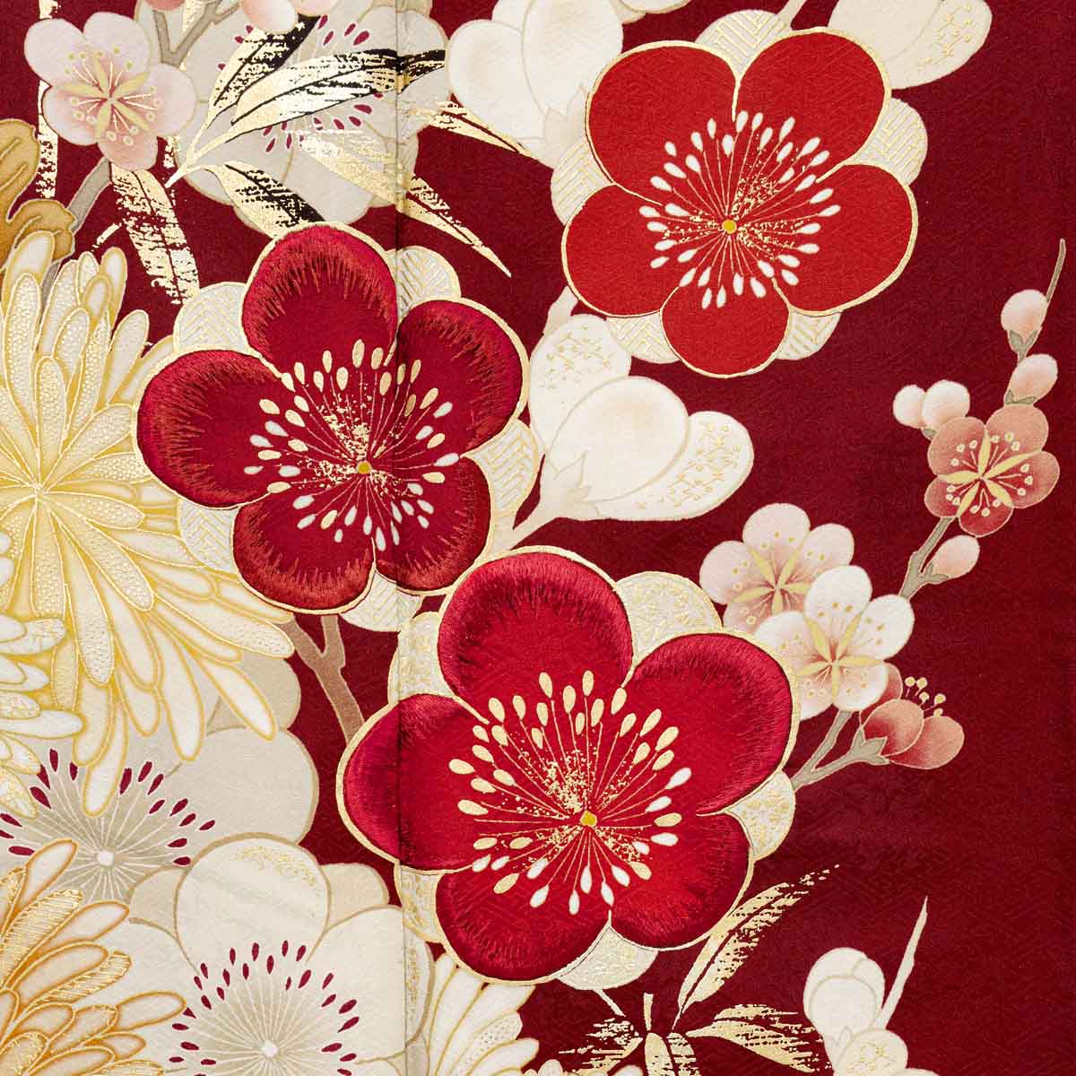 FN72＊美品！紅梅色＊無双＊振袖用＊長襦袢＊トールサイズ＊１３６ｃｍ＊裄７０ 最新作粋古典 赤/白 鶴柄/梅柄/流水模様 大人っぽい振袖
