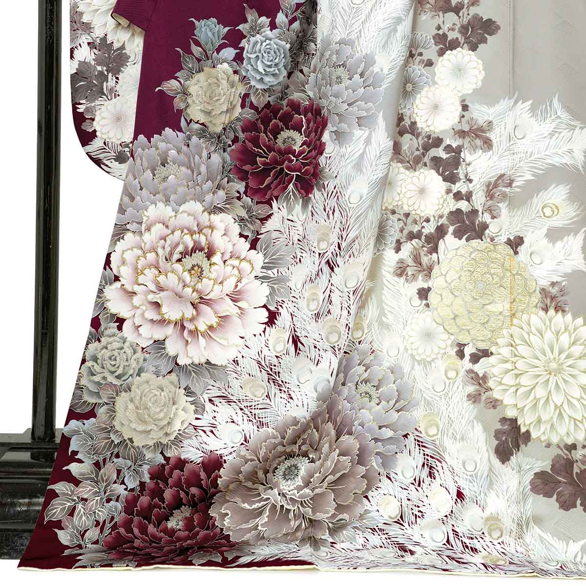 振袖：R2225 華徒然×吉木千沙都 赤紫×グレー 百花孔雀の羽│ 振袖