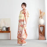 小紋振袖 鶴 ちりめん 身丈172cm パールトーン加工済 MO3824 振袖：R2232 桂由美 サーモンピンクぼかし 辻が花風│ 振袖レンタル