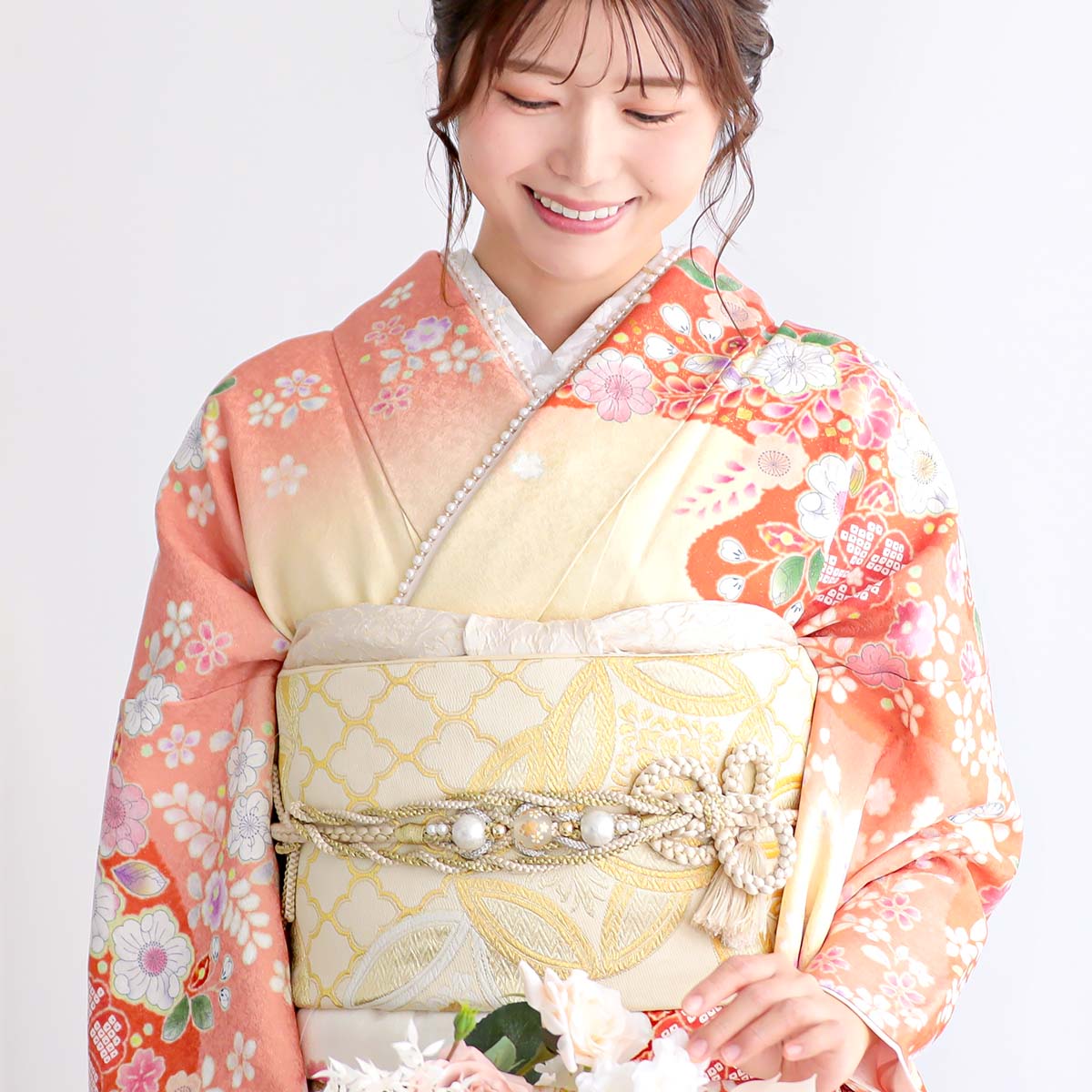 振袖：R2232 桂由美 サーモンピンクぼかし 辻が花風│ 振袖レンタル