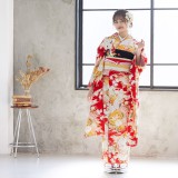 振袖：R226 きもの道楽 赤 鶴と牡丹│ 振袖レンタル │ 京都着物