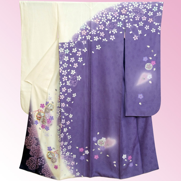 振袖：R248 白×藤紫 桜と鞠☆(絹)│ 振袖レンタル │ 京都着物レンタル夢館