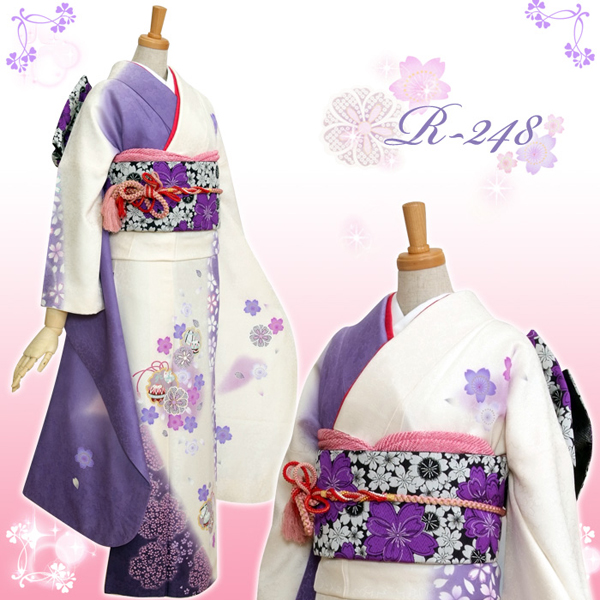 振袖：R248 白×藤紫 桜と鞠☆(絹)│ 振袖レンタル │ 京都着物
