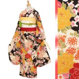振袖：R277 きもの道楽 黒 牡丹と絞り柄の蝶々☆│ 振袖レンタル