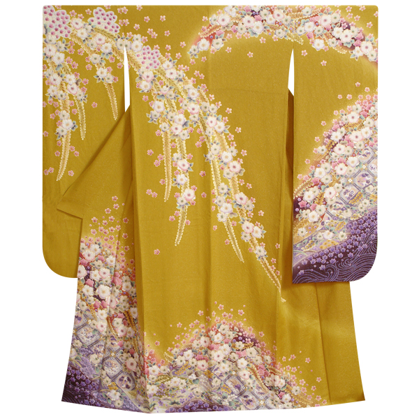 振袖：R284 からし色 辻が花風☆(絹)│ 振袖レンタル │ 京都着物