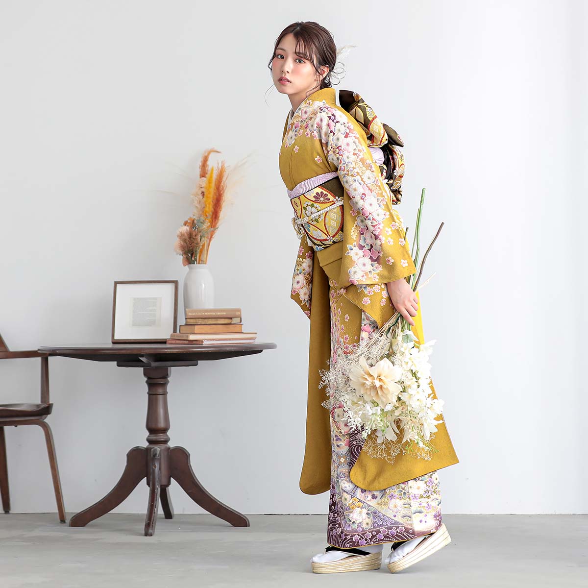 振袖：R284 からし色 辻が花風☆(絹)│ 振袖レンタル │ 京都着物