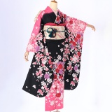 振袖：R296 黒 ピンクぼかし 玉桜│ 振袖レンタル │ 京都着物