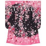振袖：R296 黒 ピンクぼかし 玉桜│ 振袖レンタル │ 京都着物レンタル夢館