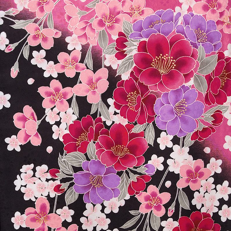 振袖：R296 黒 ピンクぼかし 玉桜│ 振袖レンタル │ 京都着物