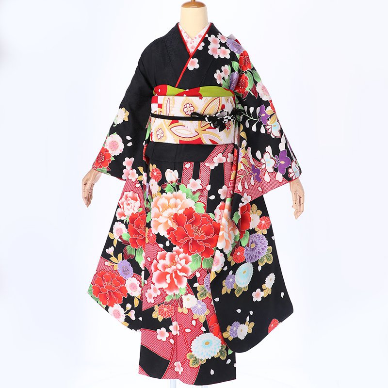 振袖：R405 ピンク 絞り柄に牡丹と梅・菊(R580)│ 振袖レンタル