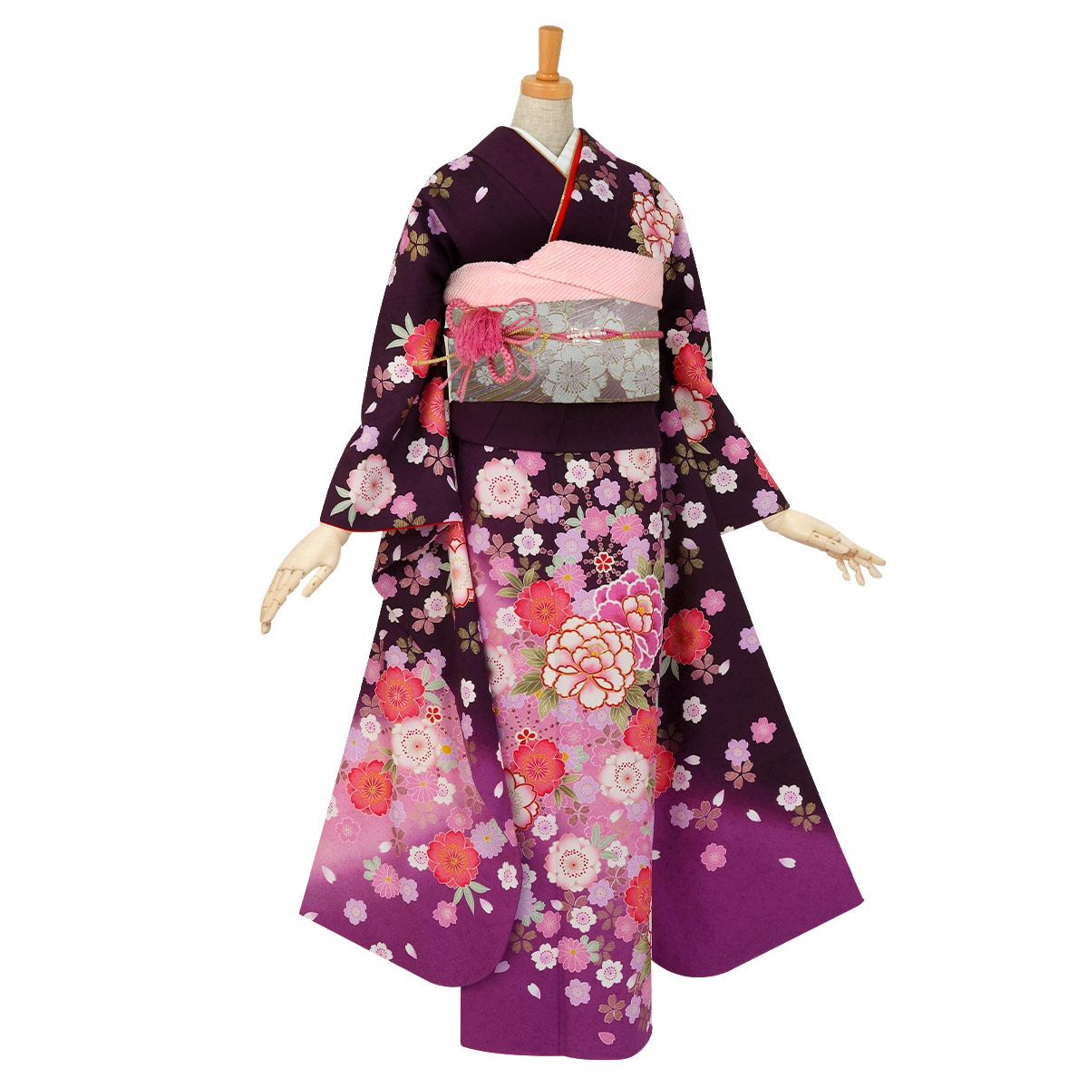 振袖：R452 【訳あり】紫 牡丹と八重桜☆(絹)│ 振袖レンタル │ 京都 