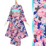 振袖：R462 青 熨斗目に菊と桜│ 振袖レンタル │ 京都着物レンタル夢館