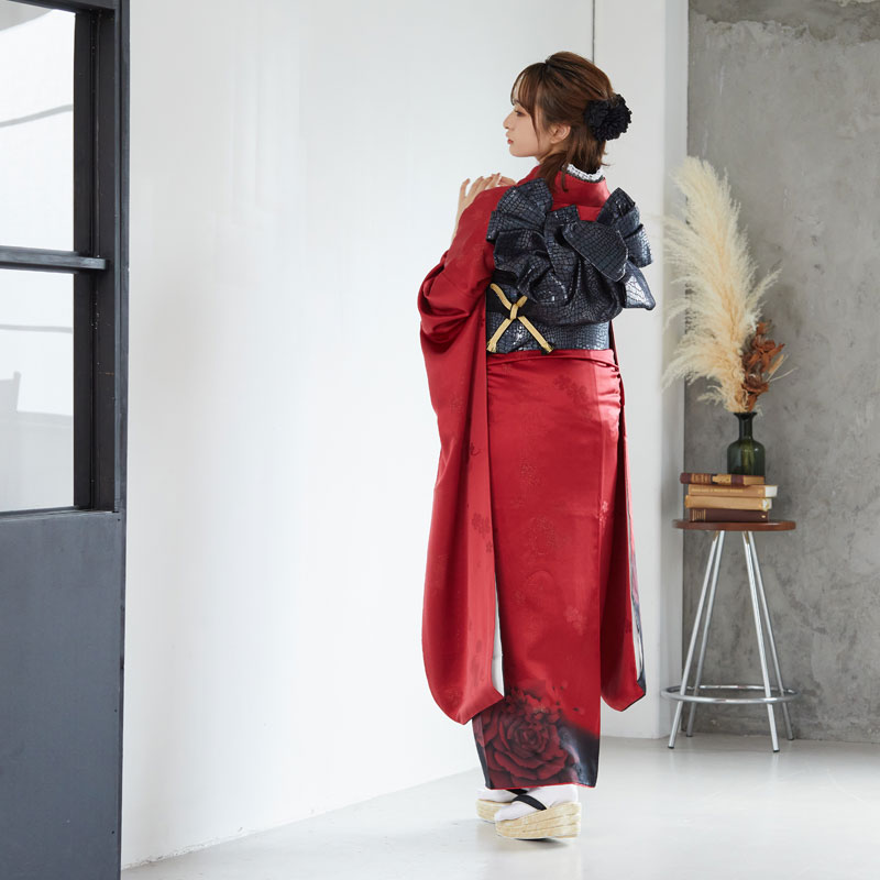 振袖：R479 赤 真紅のモダンローズ☆(絹)│ 振袖レンタル │ 京都着物