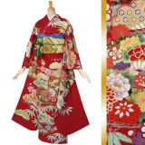 振袖：R482 赤 花笠松に松竹梅(絹)☆│ 振袖レンタル │ 京都着物