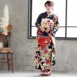 振袖：R493 黒 古典 花くす玉に熨斗(絹)│ 振袖レンタル │ 京都着物