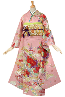 振袖：R493 黒 古典 花くす玉に熨斗(絹)│ 振袖レンタル │ 京都着物