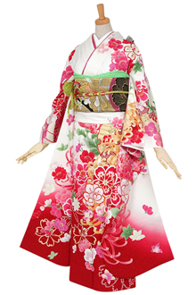 振袖：R508 Asuka 黒 雪輪に大輪菊と牡丹☆(絹)│ 振袖レンタル