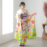 ◎mk-1036　引き振袖　お引きずり　婚礼衣装　ラメ　　6-24 振袖：R516 hiromichi nakano 白×グリーン 百合桜に蝶☆(絹)│ 振袖