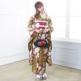 振袖：R650 モスグリーン 桜浪漫│ 振袖レンタル │ 京都着物レンタル夢館