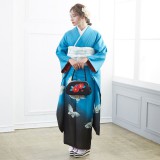 振袖：R664 ブルー ラメ入り 金彩蝶(絹)(宅)│ 振袖レンタル │ 京都