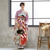 【美品　正絹お振袖　長襦袢　7点セット　L～LLサイズ　薔薇尽くし】 振袖：R727 青 枝桜に熨斗目文☆(絹)(宅)│ 振袖レンタル │ 京都着物