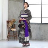 振袖：R702 黒 総絞り 波頭に牡丹☆(絹)│ 振袖レンタル │ 京都着物