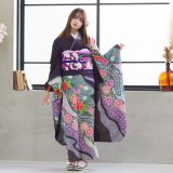 振袖：R708 紫紺 道長取七宝に菊牡丹☆(絹)(宅)│ 振袖レンタル