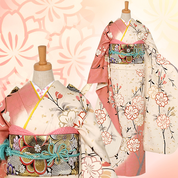 振袖：R751 【訳あり】白 古都の桜☆(絹)(宅)(R1605)│ 振袖レンタル