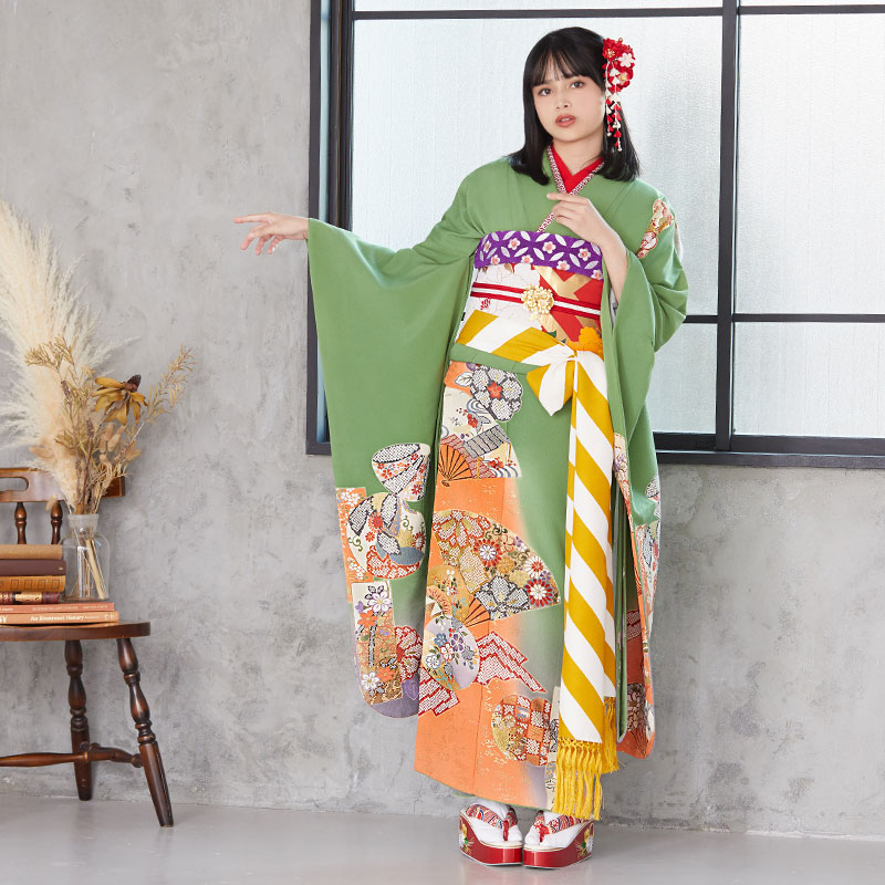 振袖六点セット 当店オリジナル 振袖6点セット 販売 購入「白地に七宝と菊」振袖
