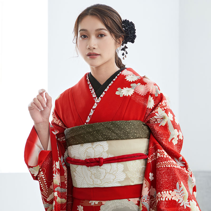 振袖：R771 赤 松に四季花☆(絹)(宅)│ 振袖レンタル │ 京都