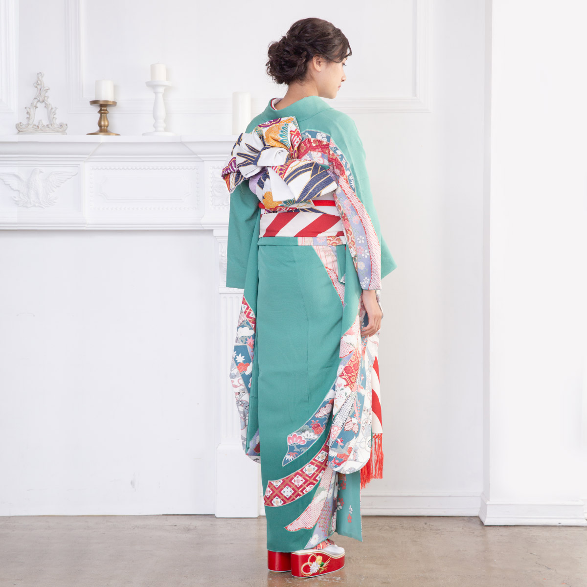 振袖：R786 薄緑 吉祥熨斗文様☆(絹)(宅)│ 振袖レンタル │ 京都着物