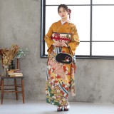 振袖：R792 金茶 金彩波に菊花☆(絹)│ 振袖レンタル │ 京都着物