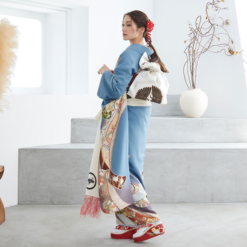 振袖：R829 水色 大熨斗目☆(絹)│ 振袖レンタル │ 京都着物レンタル夢館