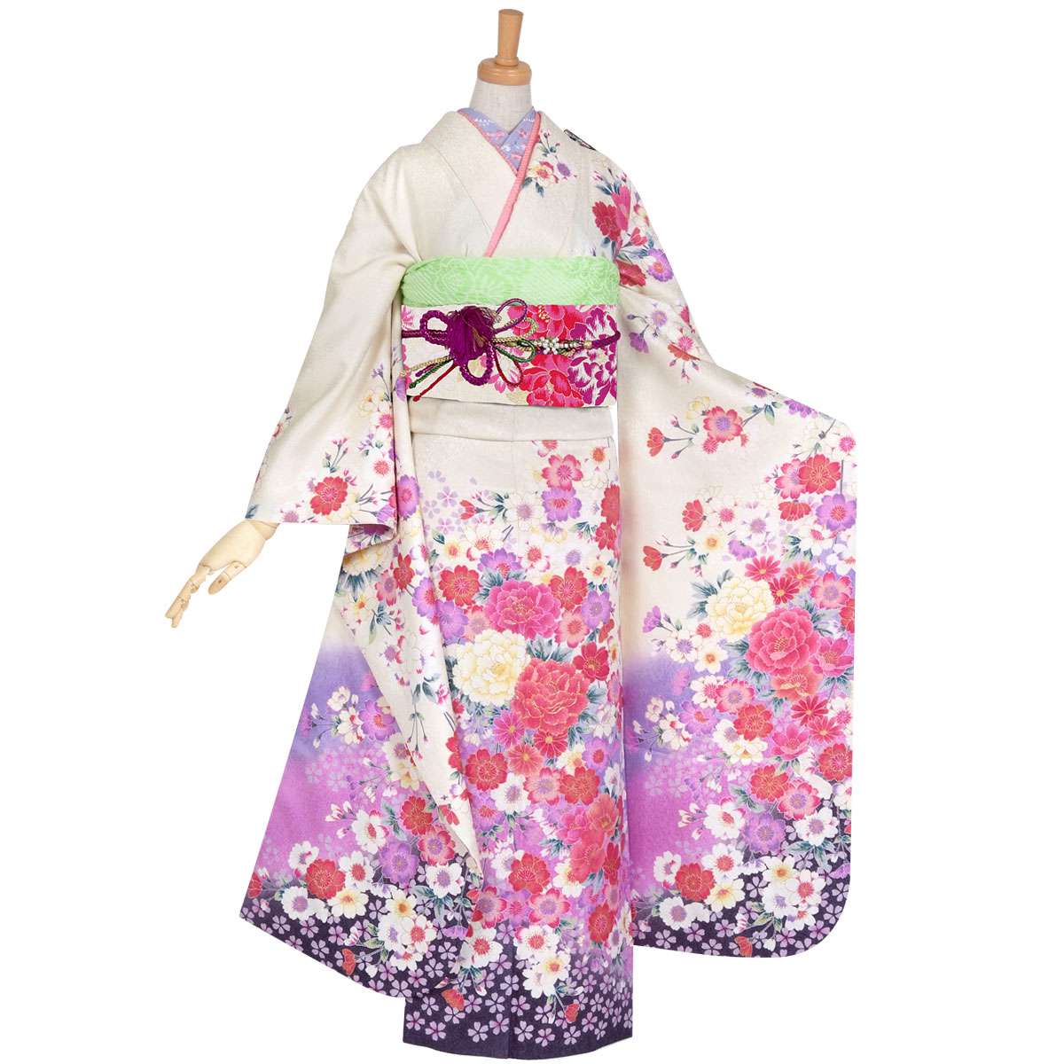値下げ！花模様 牡丹 正絹 訪問着 着物 6007 単衣訪問着[朱色地の牡丹模様]｜着物レンタルあき (来店着付け無料