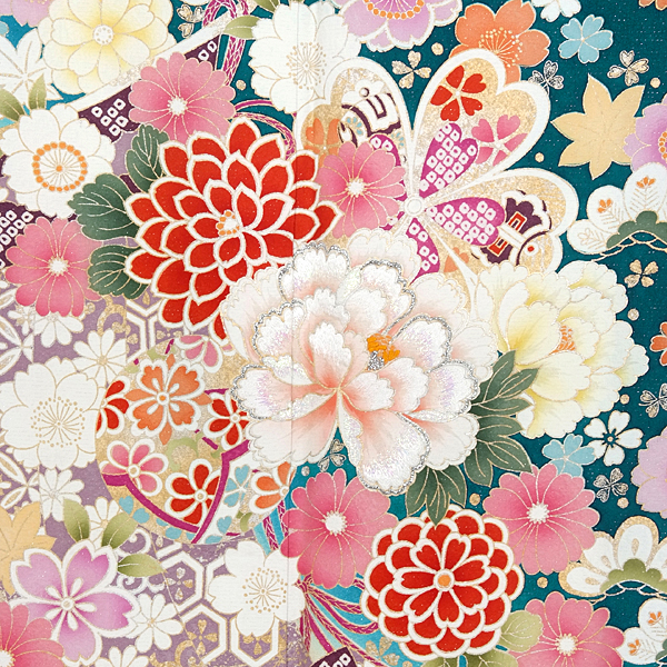 振袖：R921 【訳あり】グリーン 鞠と桜牡丹☆(絹)│ 振袖レンタル